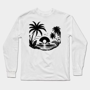 Tropical Sunset and Palm Trees Silhouette Long Sleeve T-Shirt